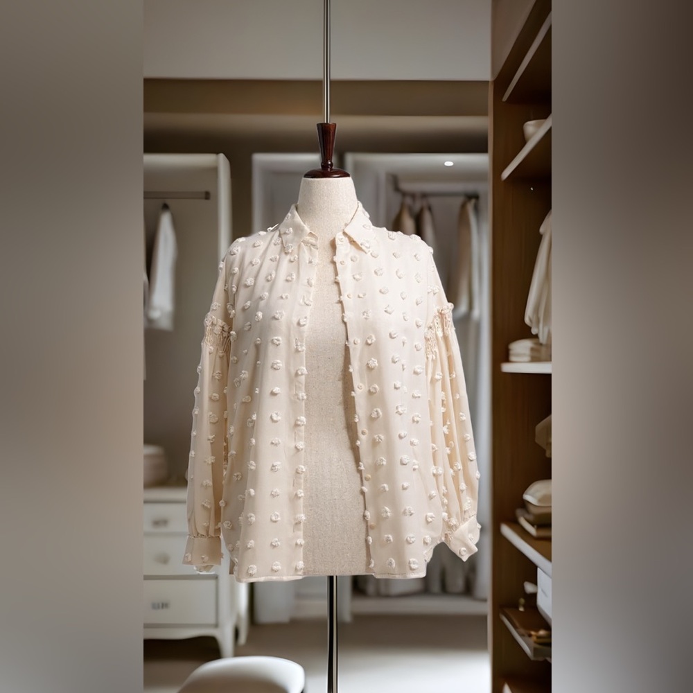 NWOT Zara Cream Blouse with White Floral Accents - Size M - Picture 8 of 11
